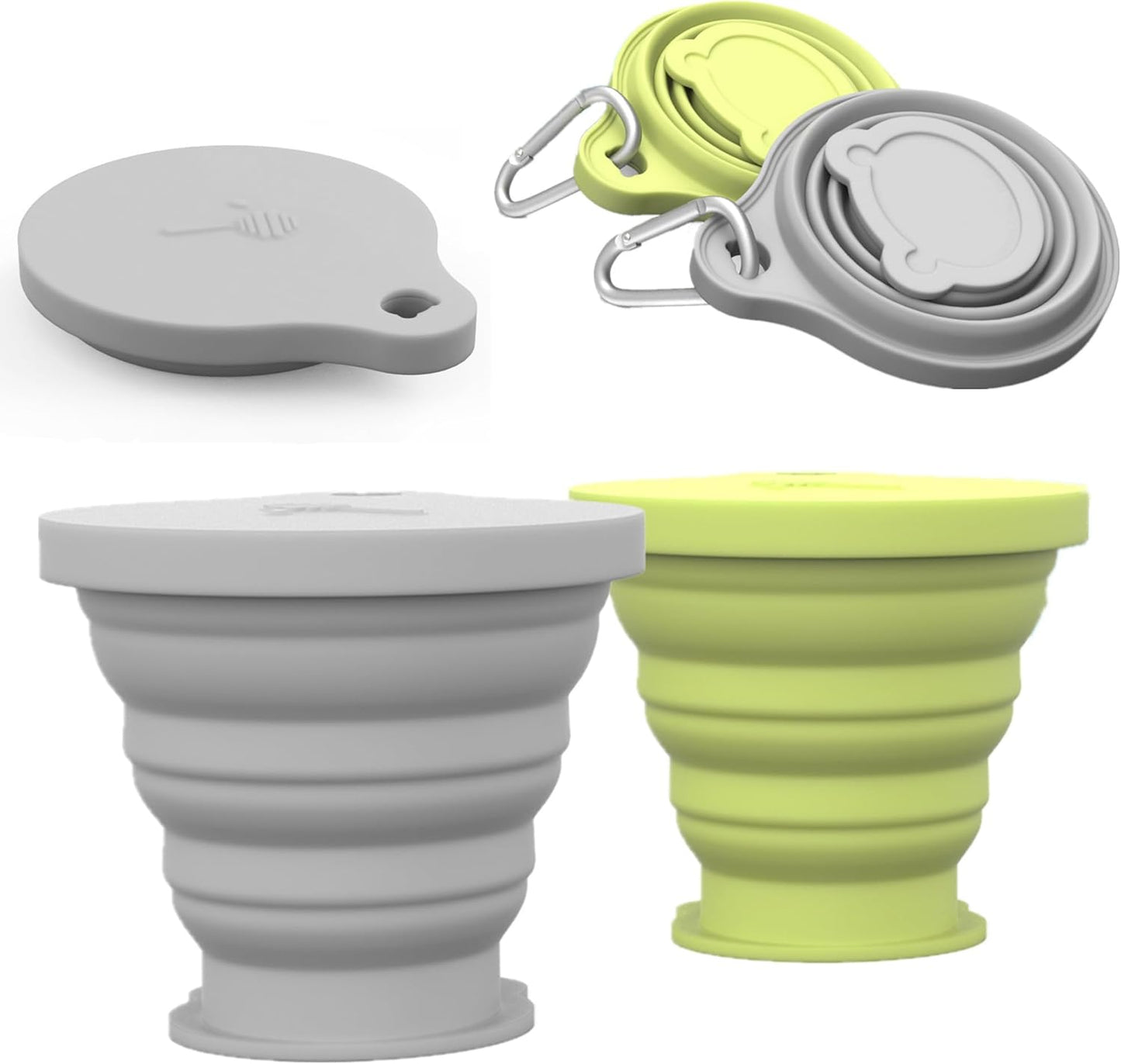 IYYI Collapsible Cup for Traveling, Silicone Camping Cup, Foldable Mug with Lid, Portable Cup for Camping, Hiking, Outdoors, Travel, Folding Mug (Gray-Matcha