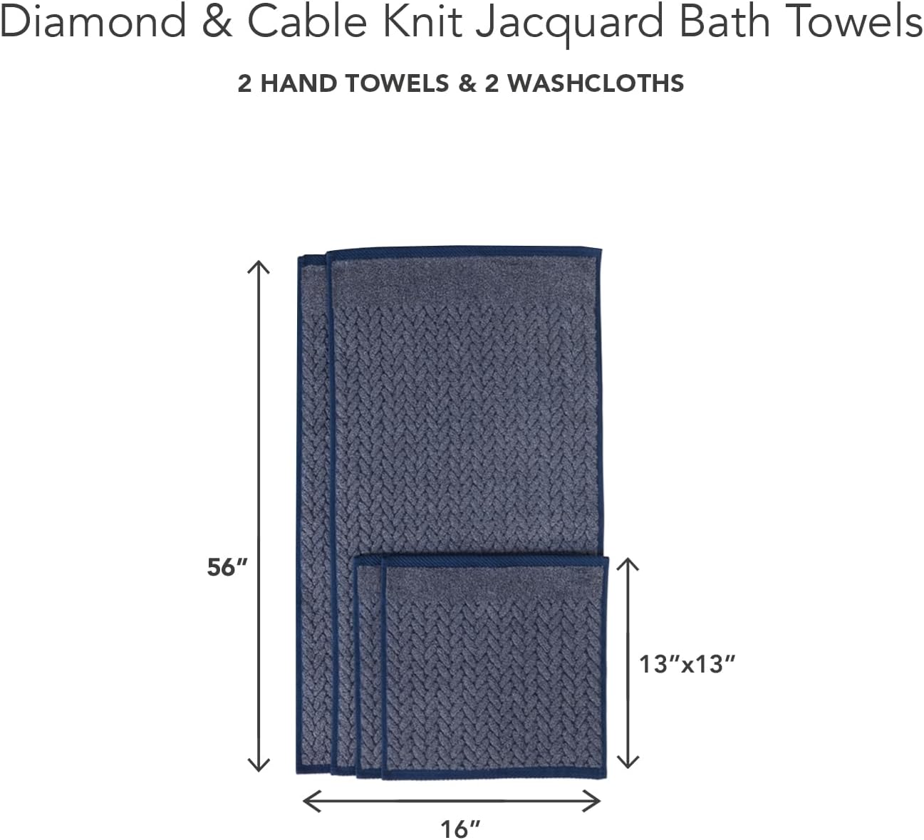 Texere 100% Organic Cotton Cable Jacquard 650 GSM Luxury Towel Sets - Ultra Soft and Absorbent Hotel and Spa Quality (Cable, Estate Blue, 2 Hand & 2 Face Towels)