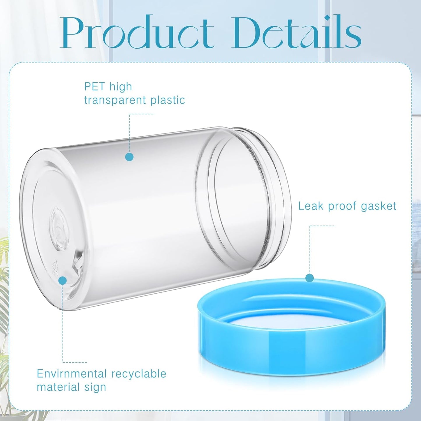 SATINIOR 12 Pack 12 oz Plastic Container Jars with Lids Round Clear Travel Cosmetic Container Slime Jars for Toiletries, Lotion, Cream, Ointments, Makeup, Rhinestone, Samples, Kitchen Storage(Blue)