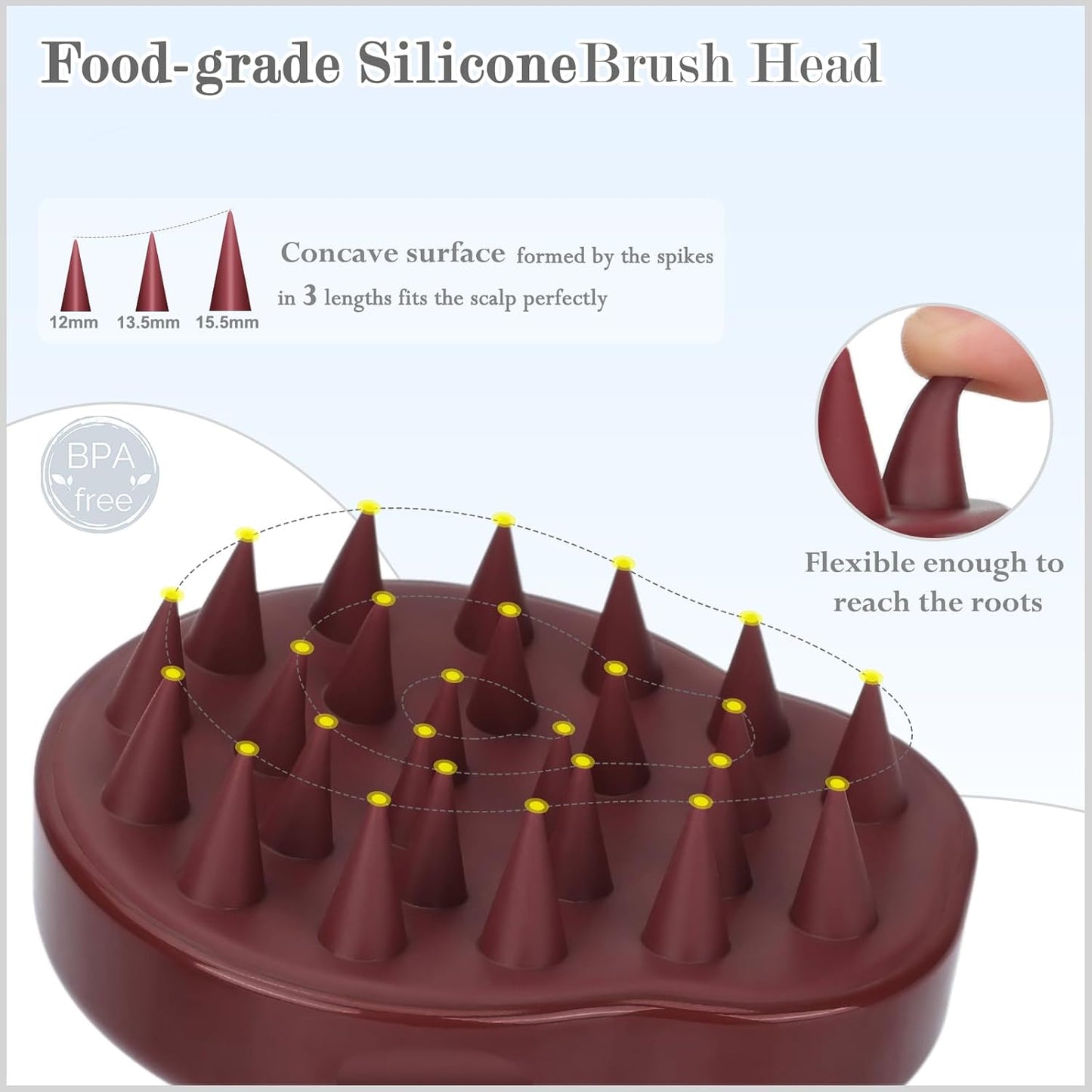 FREATECH Massager Shampoo Brush with Soft Silicone Bristles for Scalp Care, Shower Hair Scalp Scrubber Exfoliator for Dandruff Removal and Hair Growth, Wet & Dry for Men, Women and Kids, Red