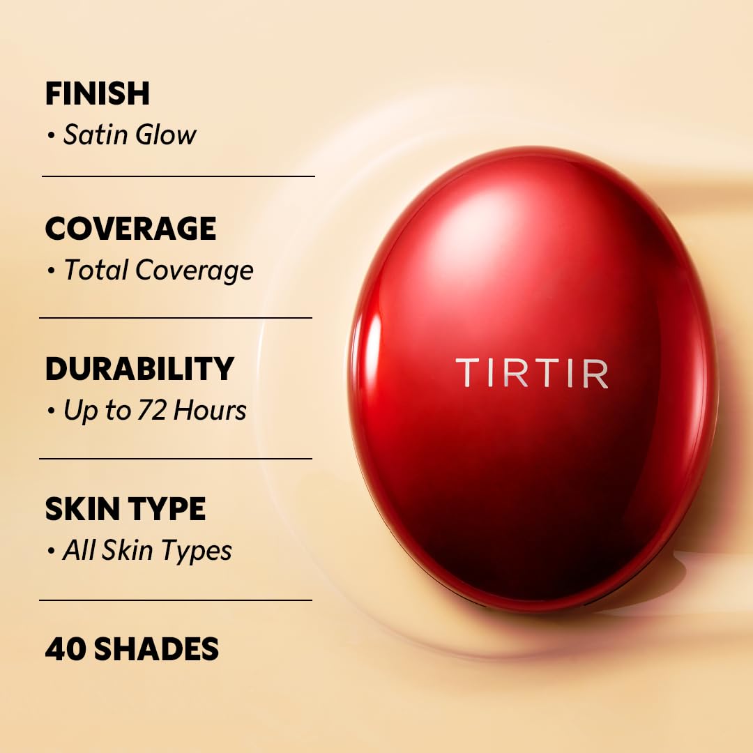 TIRTIR Mask Fit Red Cushion Foundation | Full coverage, Weightless, Skin fit, Satin Glow Finish, Korean Makeup BB Foundation, beauty, Tattoo cover up, Buildable (#21W Natural Ivory, 0.63 Fl Oz)