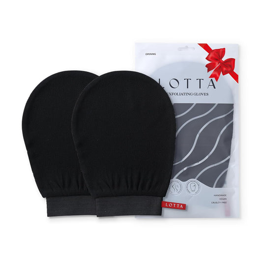 LOTTA Korean Exfoliating Mitt Exfoliating Glove for Face 2Pcs Exfoliating Gloves Bath Bathing Tanning Mitts Self Tanner Shower Body Scrub Large Size Suitable for Men and Women Black