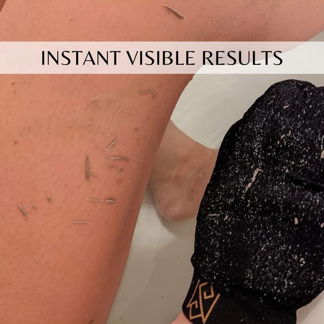 Exfoliating Glove Kessa Mitt Body Scrubber - Dead Skin Remover Shower Glove for Dead Skin Scrubbing and Deep Pore Cleansing - by MoroccanSource (1 Pack Black with soap Sample)