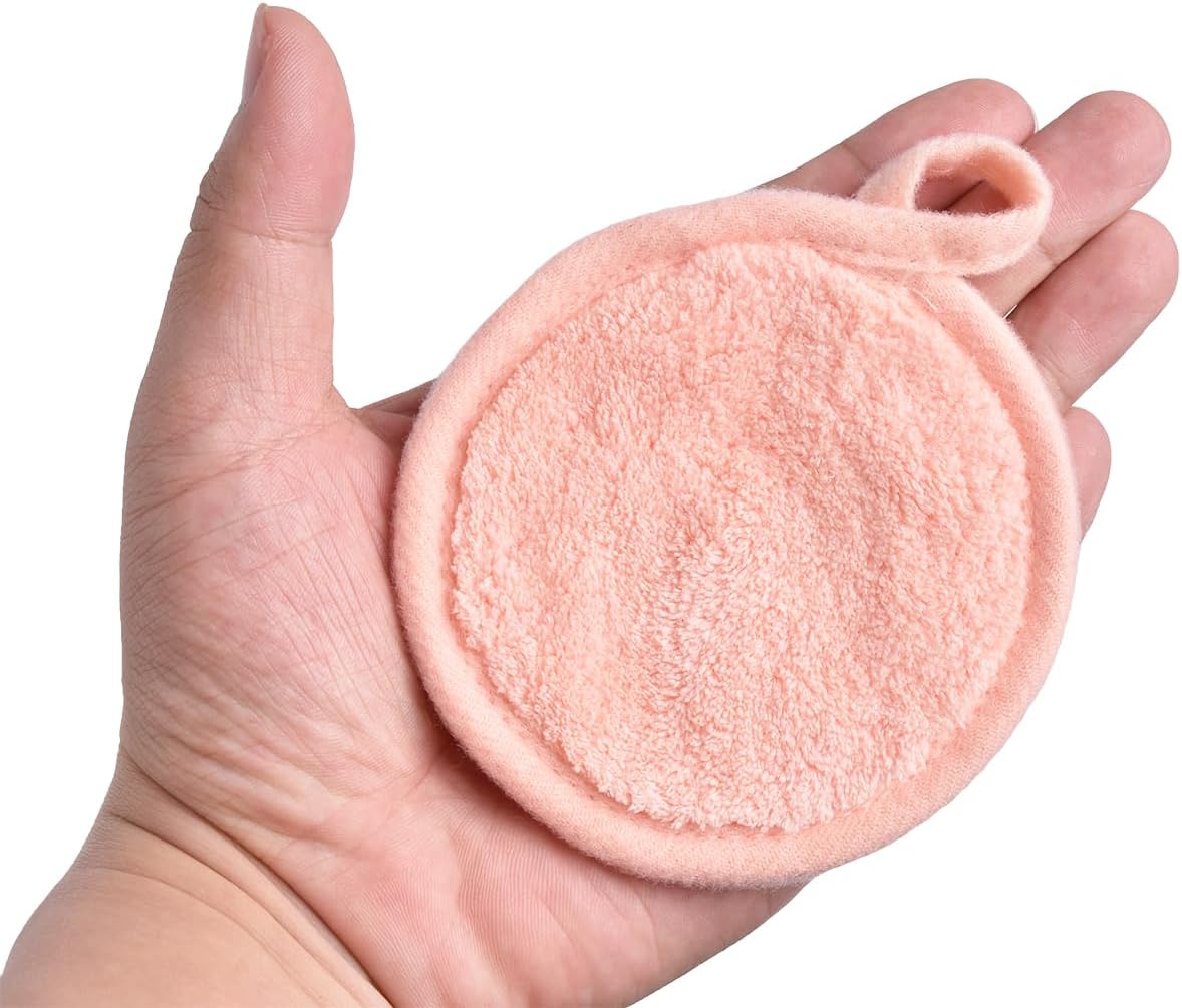 Reusable Makeup Remover Pads 16 Pack Microfiber Cleansing Facial Rounds Wipes Face, Eyes, Lips（3.5inch, coral）