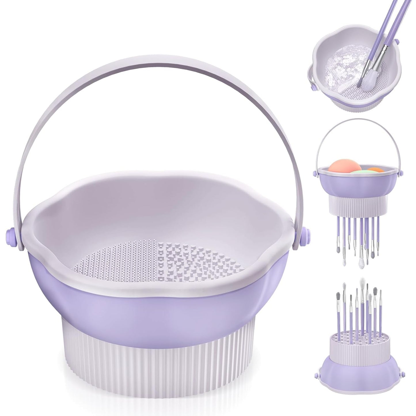senbowe 3 in 1 Makeup Brush Cleaner Mat, Silicone Makeup Brush Cleaner Bowl Cosmetic Brushes Cleaning Pad Tool Organizer for Storage and Air Drying, Make Up Brush Washing Tool for Sponge