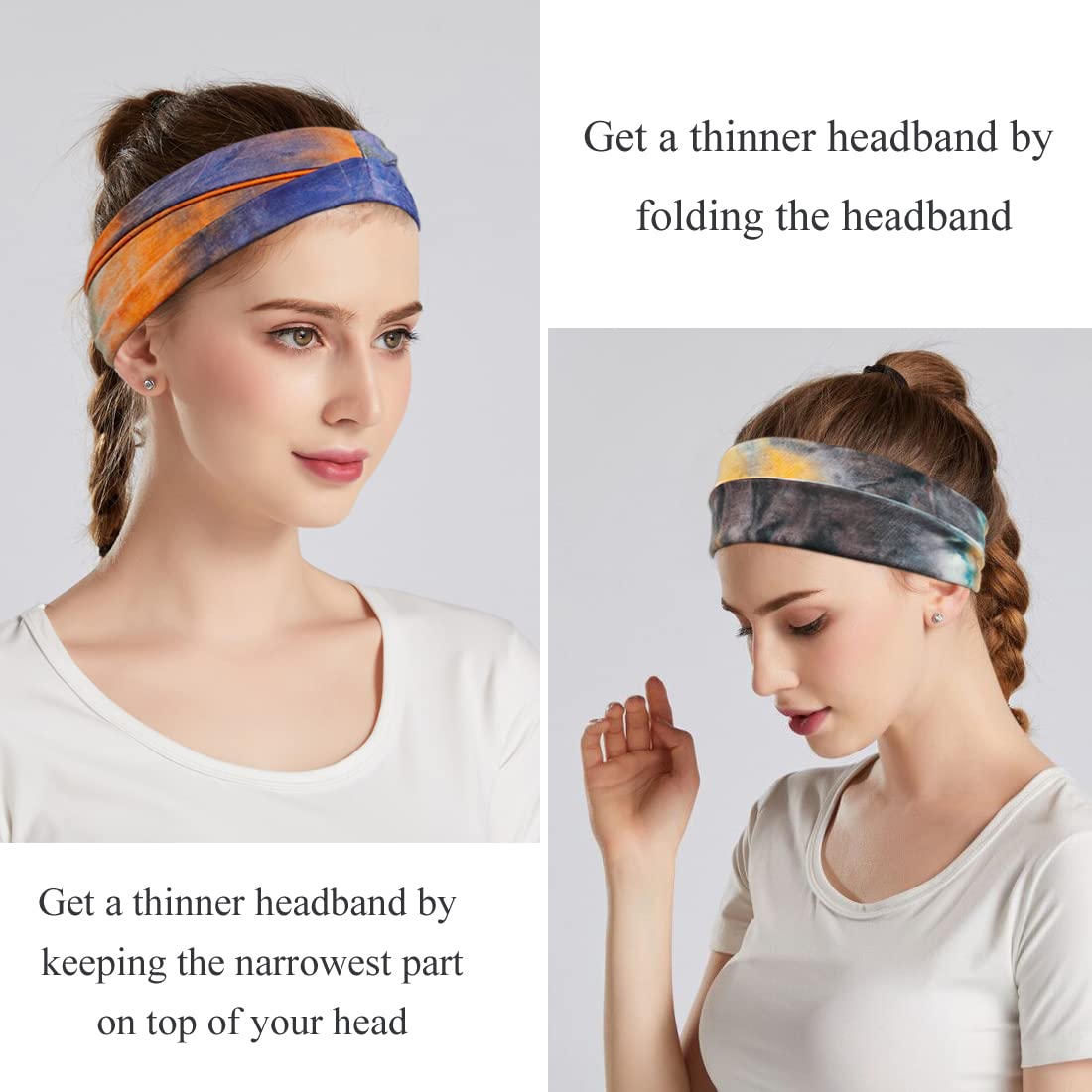 Headbands For Women Workout Wide Headband Yoga Head Bands For Women's Hair Accessories Fashion Band Tie Dye 6 Pack