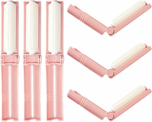 Mini Reusable Lint Roller for Travel, 6 Pack Washable Foldable Lint Remover with Sticky Gel, Portable, Compact and Easy to Clean for Clothes and Luggage Use (Pink)
