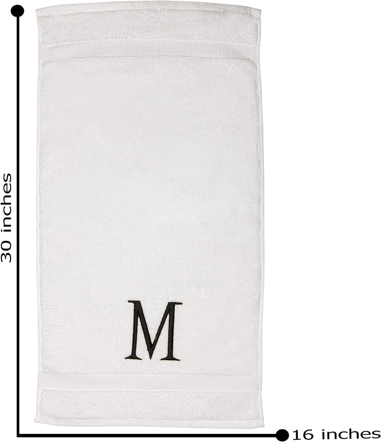 Black Initial Hand Towel for Bathroom - Monogrammed Luxury Hotel Quality Decorative Embroidered Towel for Powder Room, Spa - GOTS Organic Certified - Set of 2 Letter M