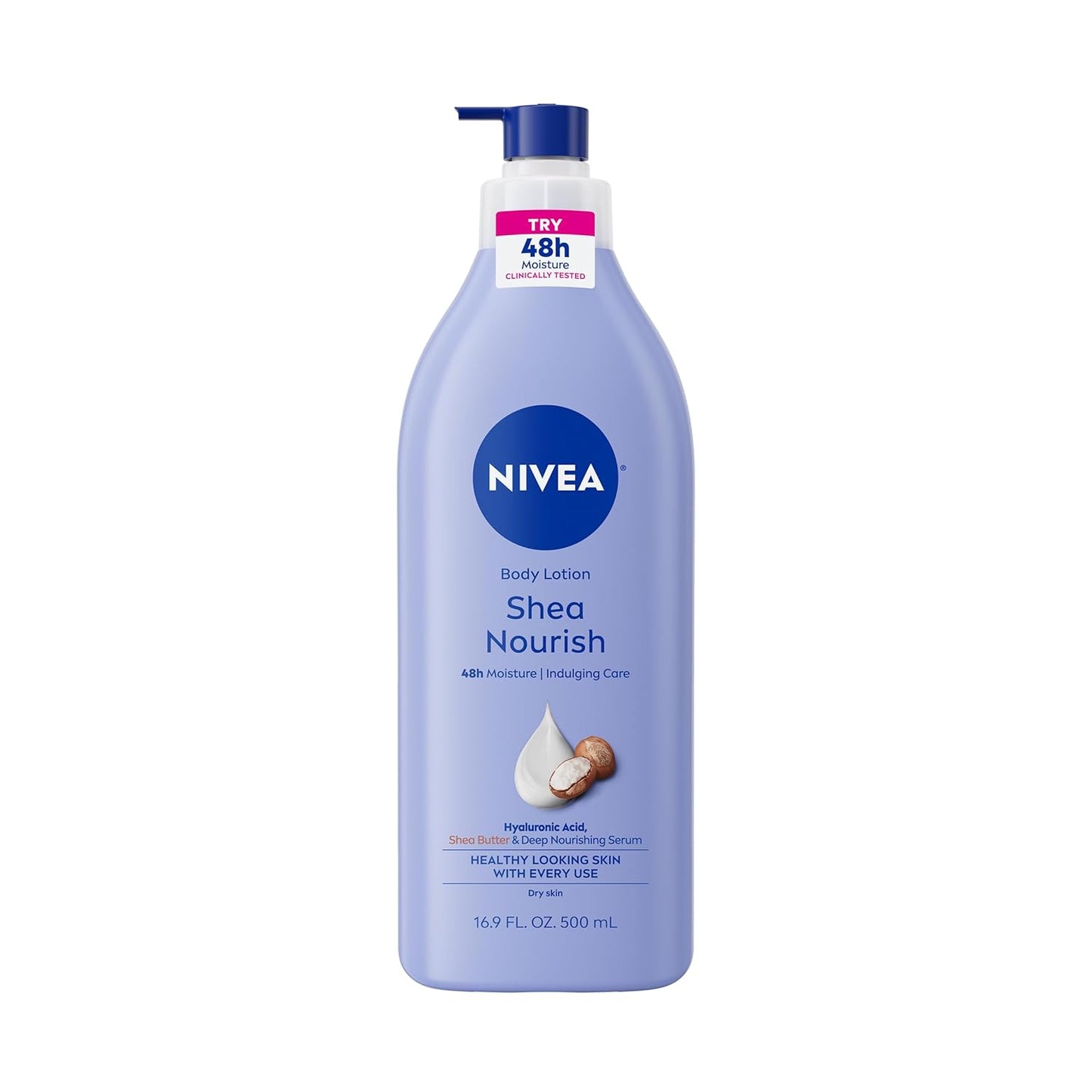 NIVEA Shea Nourish Body Lotion for Dry Skin with Hyaluronic Acid, Shea Butter and Deep Nourishing Serum, 48-Hour Body Moisturizer, 16.9 Fl Oz Pump Bottle