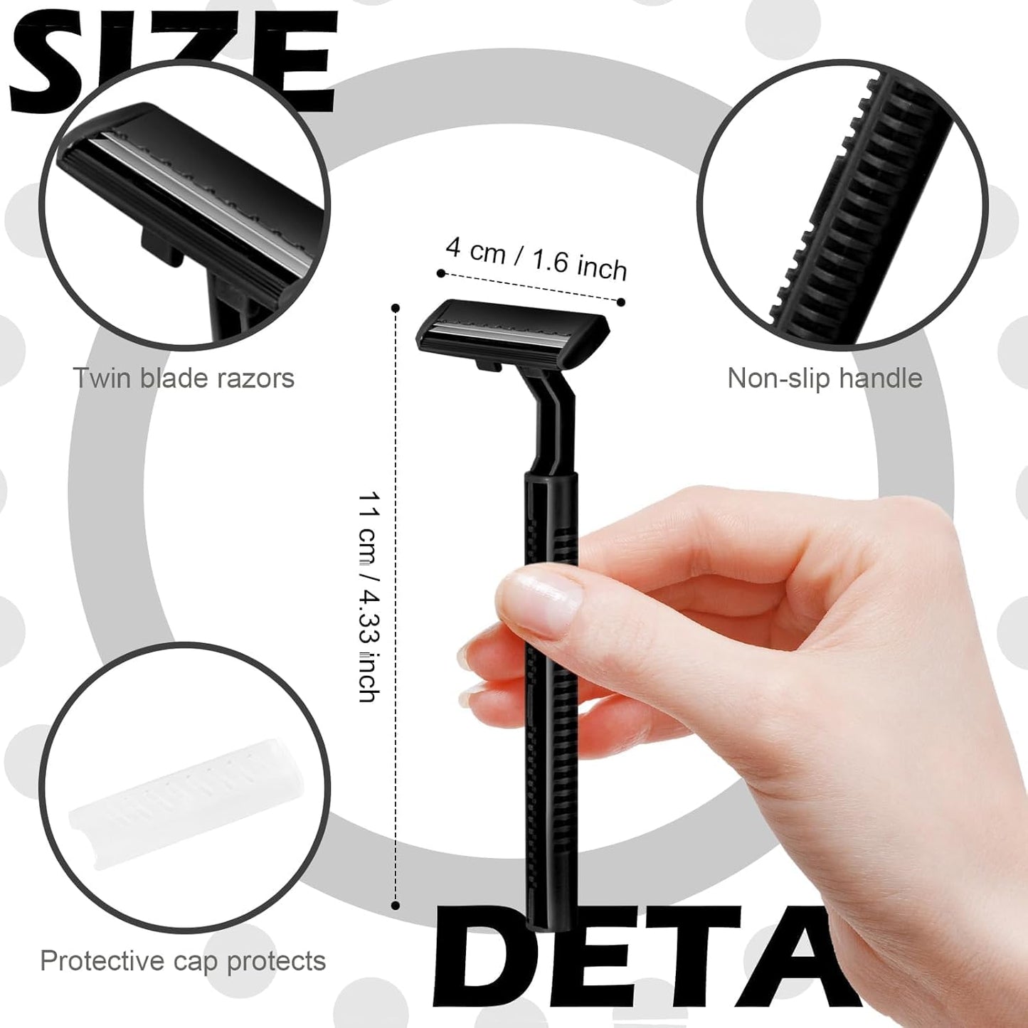 120 Pack Disposable Twin Blade Razors Individually Wrapped, Clear Safety Cap， Multipurpose Portable Shave Razor for Man Woman Bathing Hotel Travel (Black)