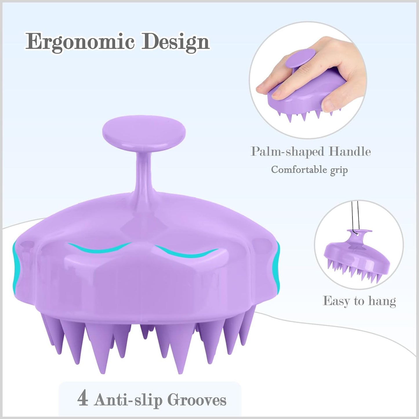 FREATECH Hair Scalp Massager Shampoo Brush with Soft Silicone Bristles for Scalp Care and Hair Growth, Shower Head Scalp Scrubber Exfoliator for Dandruff, Wet & Dry for Men, Women and Kids, Purple