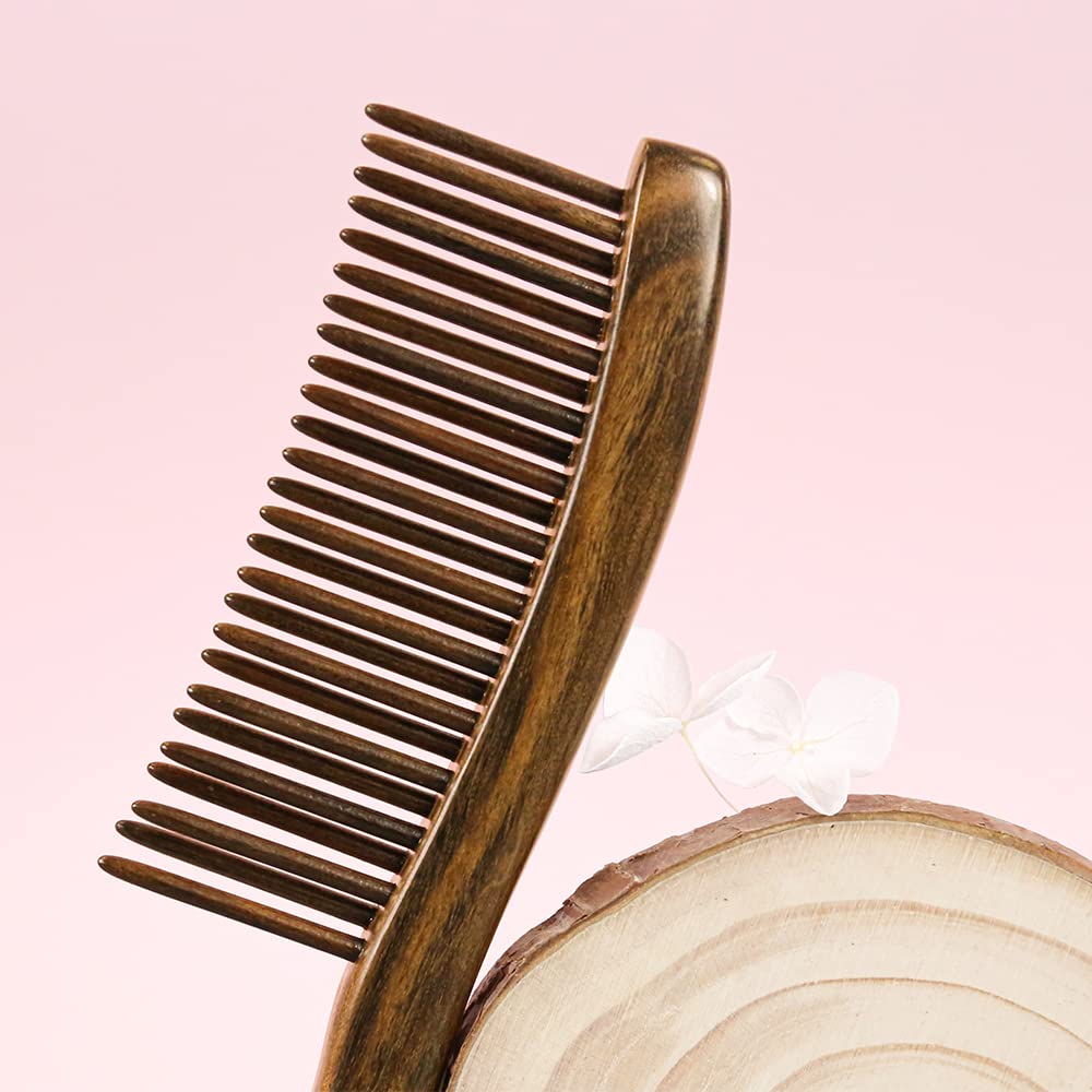 TAN MUJIANG Wooden Hair Comb Wide-tooth Inserted Teeth for Women Curly Hair (CQCGB0302)