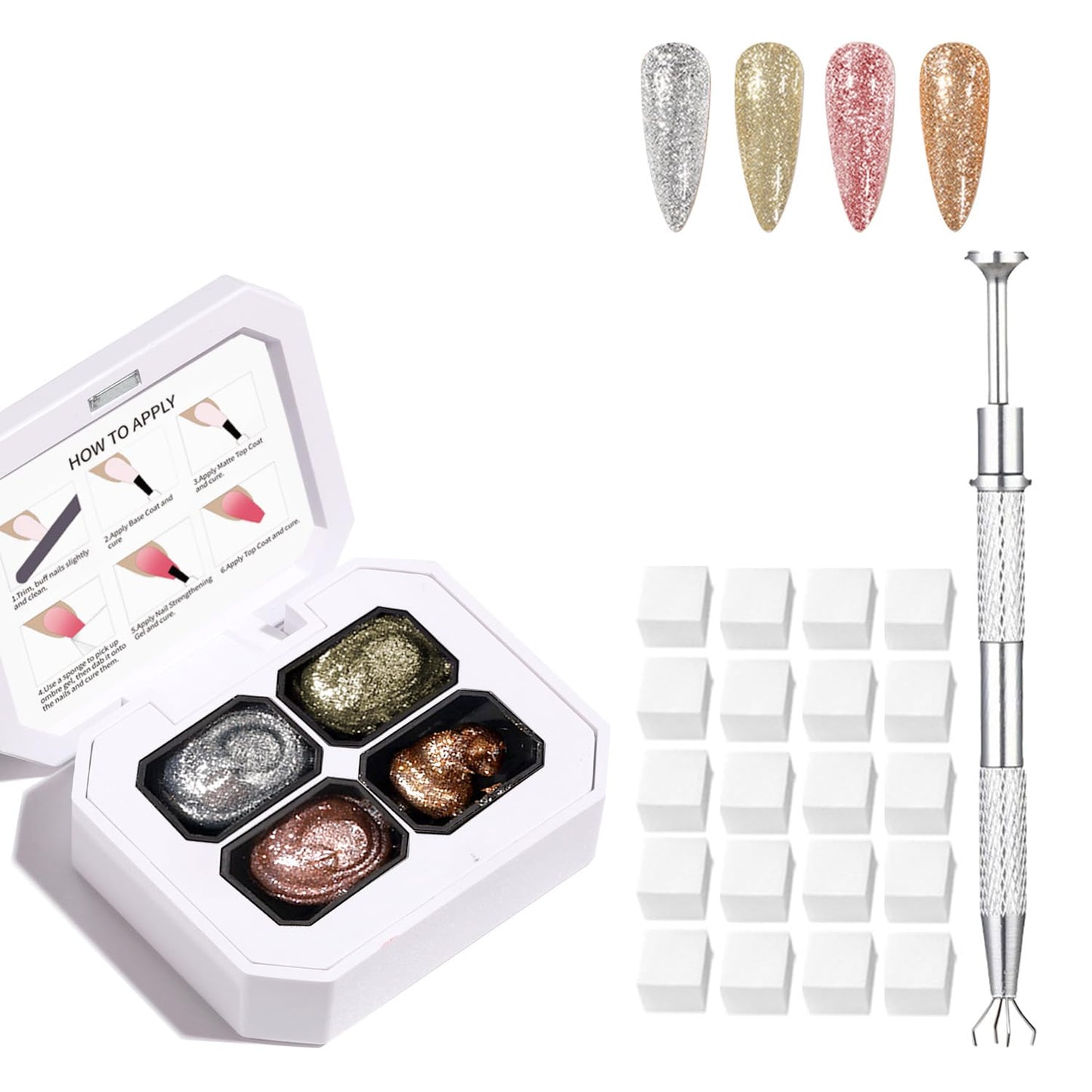 4 Colors Set Ombre Gel Nail Polish,Gradient Painting Gel for Nails with 20Pcs Nail Sponges for 3D Nail Art in Salon or Home Use(OMBER1)