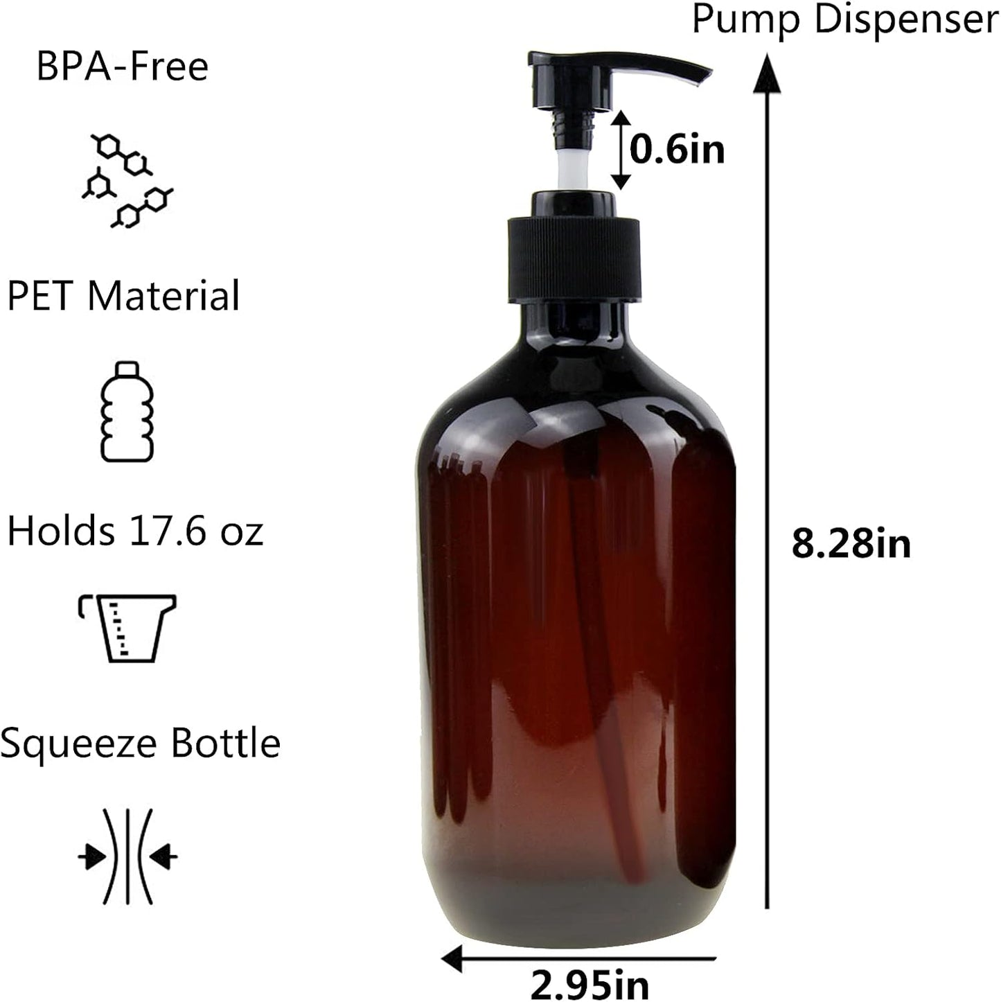Empty Plastic Bottles with Pump Dispenser and Labels Included, Refillable Travel Containers for Hand sanitizer Shampoo Lotion, etc - BPA/Paraben Free, 500ml/16.9oz (Amber, 4 Pack)