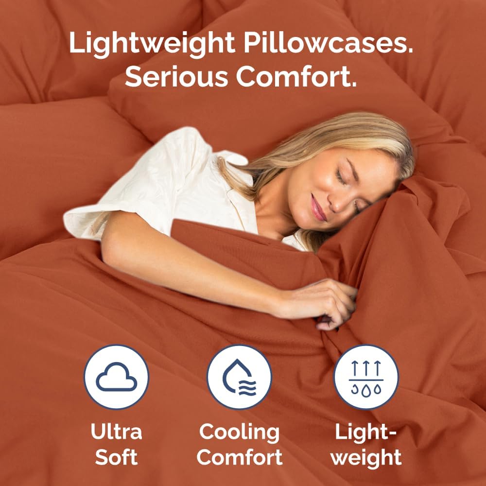 Standard Pillow Cases Set of 2 - Soft Hotel Quality Pillowcase Covers - Comfy & Wrinkle Free - Stain and Fade Resistant - Machine Washable Pillow Protectors - 2 Piece Set - Standard Size Terracotta