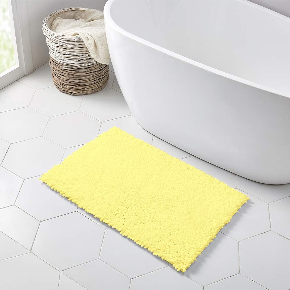 Walensee Bathroom Rug Non Slip Bath Mat (36x24 Inch Yellow) Water Absorbent Super Soft Shaggy Chenille Machine Washable Dry Extra Thick Perfect Absorbant Best Large Plush Carpet for Shower Floor