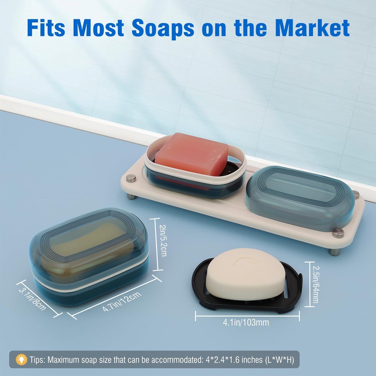 Travel Soap Container, Soap Dish with Lid, Travel Soap Box with Removable Draining Layer, Portable Soap Case for Traveling, Camping, Gym (Blue Style A)
