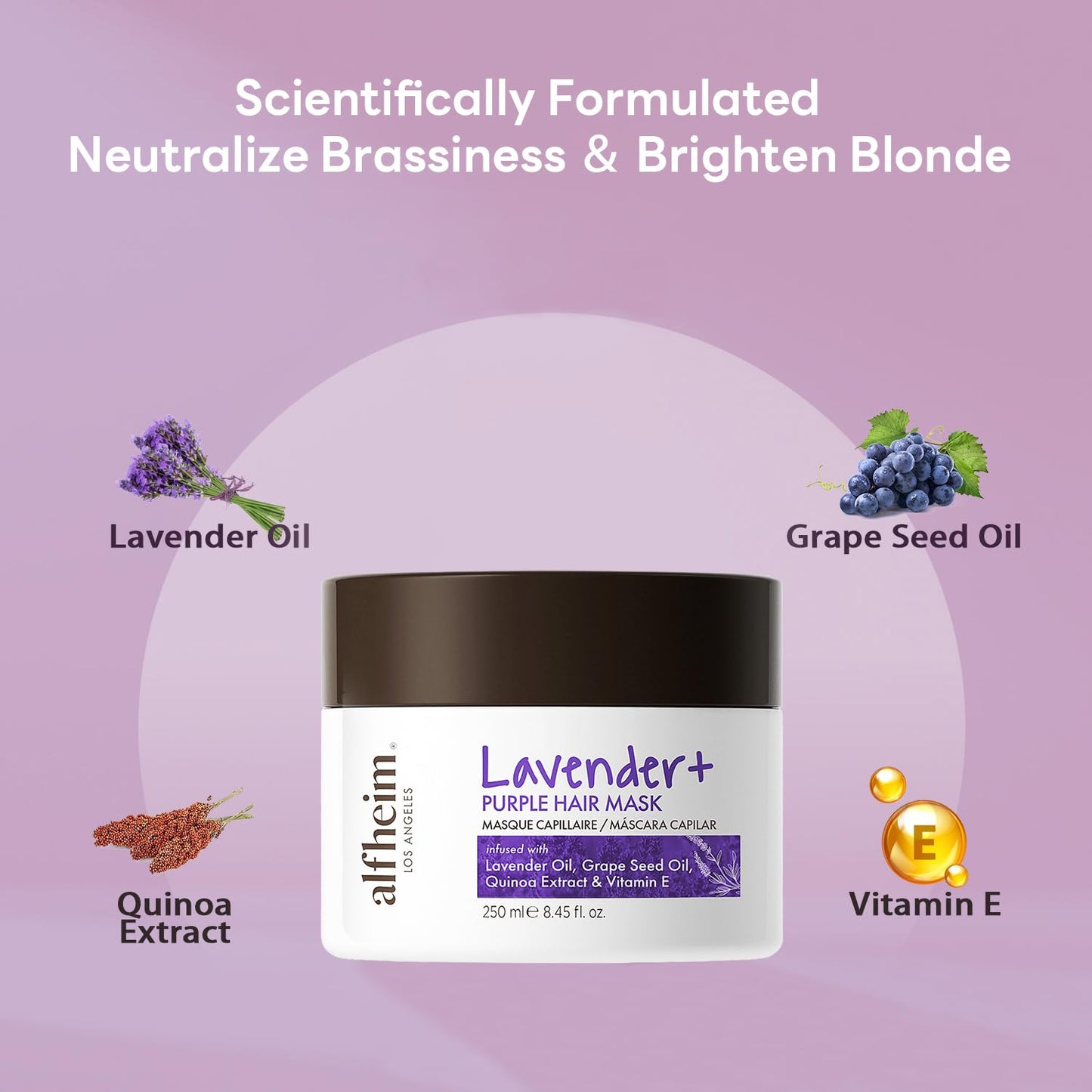 ALFHEIM Lavender Purple Hair Mask | Neutralizes Brass & Yellow Tones | Deep Moisturizing & Repairing for Blonde, Bleached & Silver Hair | Infused with Lavender Oil, Grape Seed Oil & Vitamin E 8.45 oz