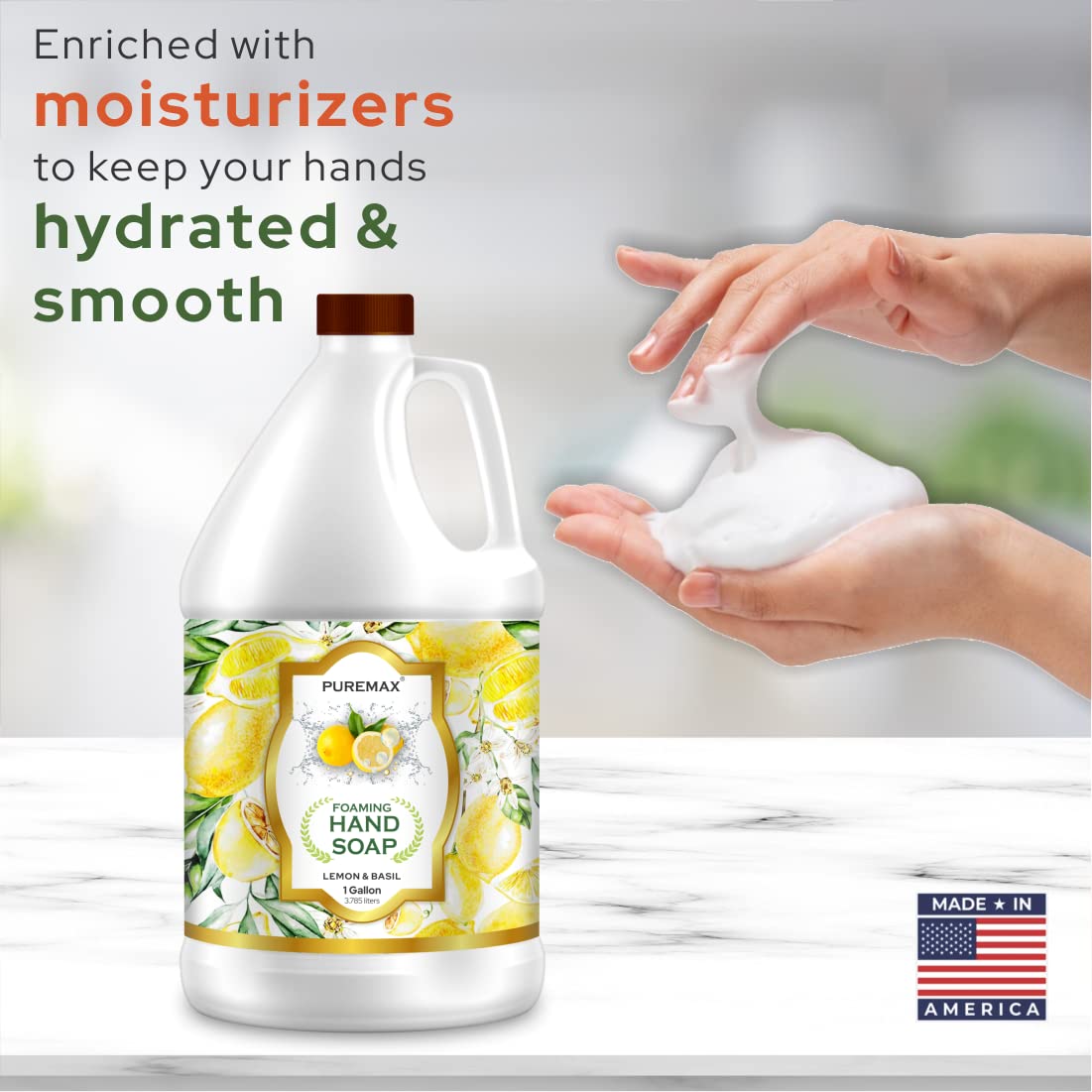 Foaming Hand Soap Refills | Lemon Basil | All-Natural | Gentle, Moisturizing | Made in USA | 128 Fl Oz (1 Gallon)