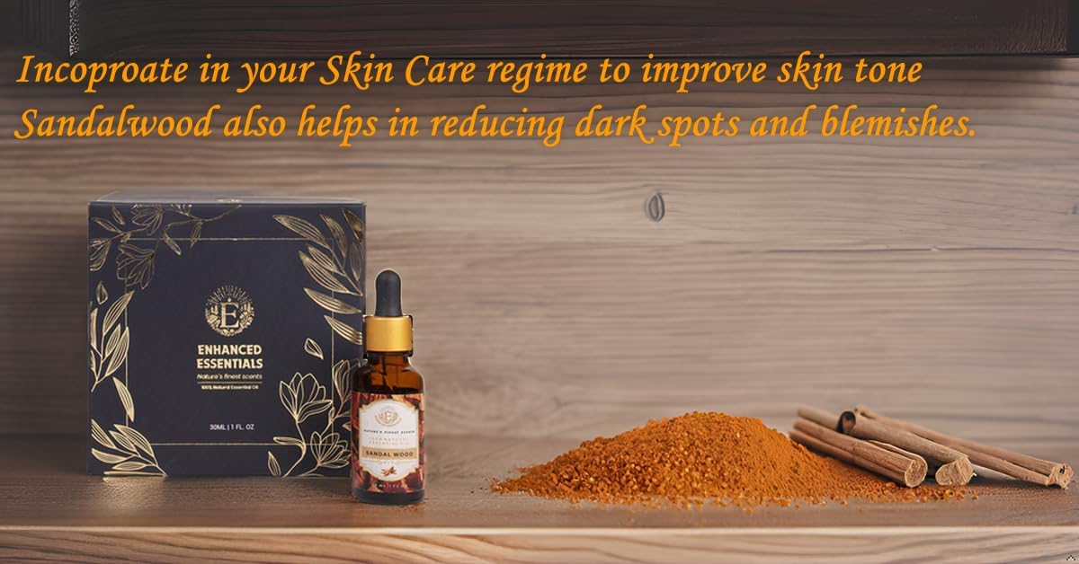 Luxurious Sandalwood Essential Oil by Enhanced Essentials|with Glass Dropper|Concentrated Essential Oil for Diffusers,Skin,Meditation,Aromatherapy,Massage,Perfume,Soap & Candle Making| 1 fl oz (30 ml)