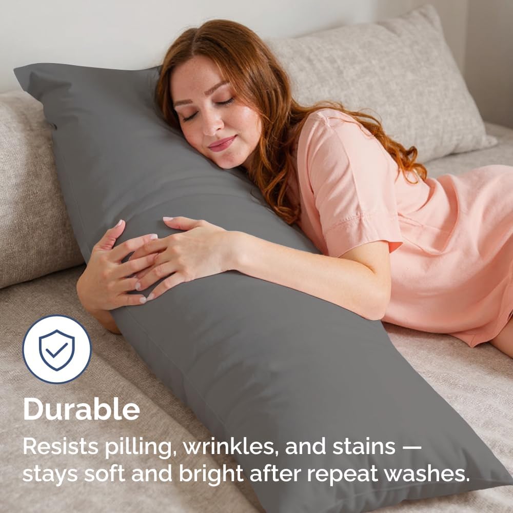 Long Pillowcases - Body Pillow Cover - Long Pillow Insert for Sleeping, Side Sleepers - Soft & Breathable Body Pillow Case with Envelope Enclosure - Comfy & Machine Washable - 20" x 54" (Dark Grey)
