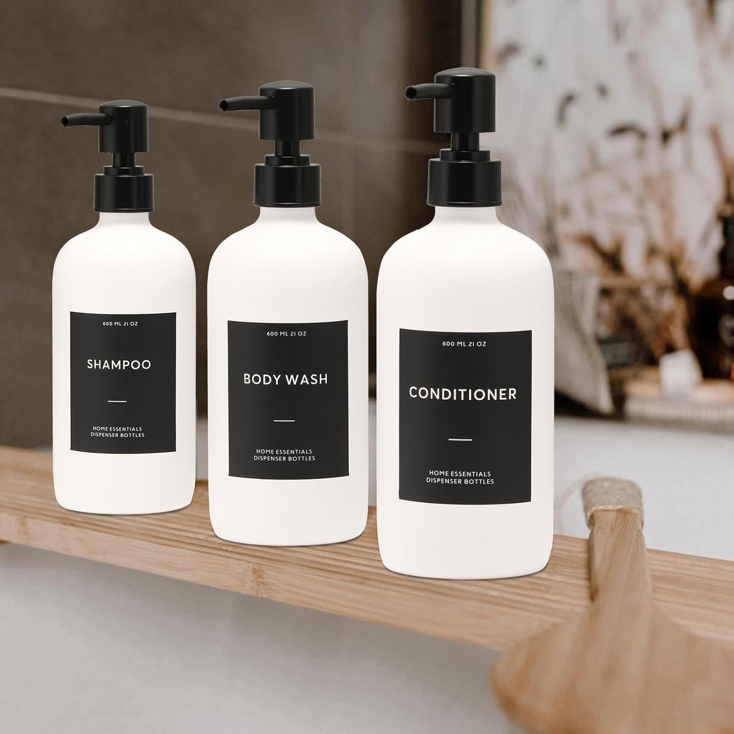 HOMCDALY Shampoo and Conditioner Dispenser, 21oz 3-Pack Refillable Shampoo and Conditioner Bottles, Empty Pump Bottle, Bathroom Shower Dispenser（21oz-White）