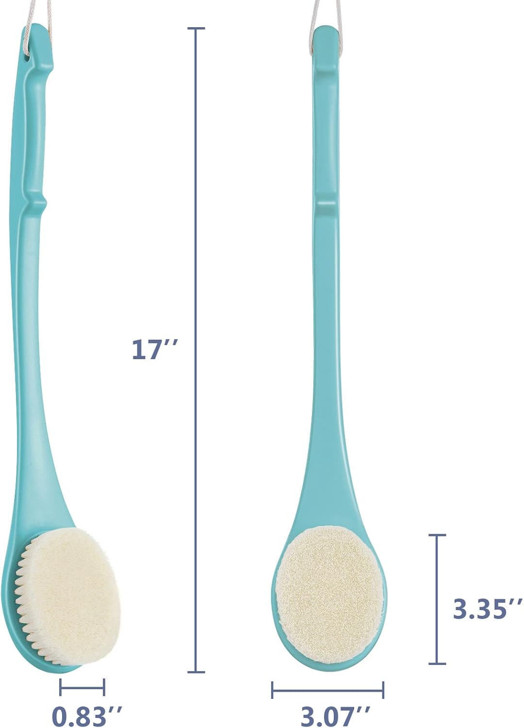 Body Back Scrubber – 17'' Long Handle Shower Brush, Durable Exfoliator for Dry & Wet Use, Deep Cleansing & Gentle Exfoliation for Smooth Skin – for Men, Women & Elderly (Gray)