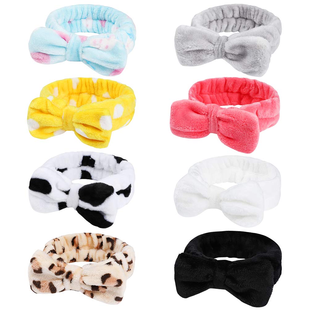 Stocking Stuffers for Teen Girls, 8 Pack Bow Spa Skincare Headband for Washing Face, Christmas Gifts Spa Party Favors Bulk Gifts for Teens Girls