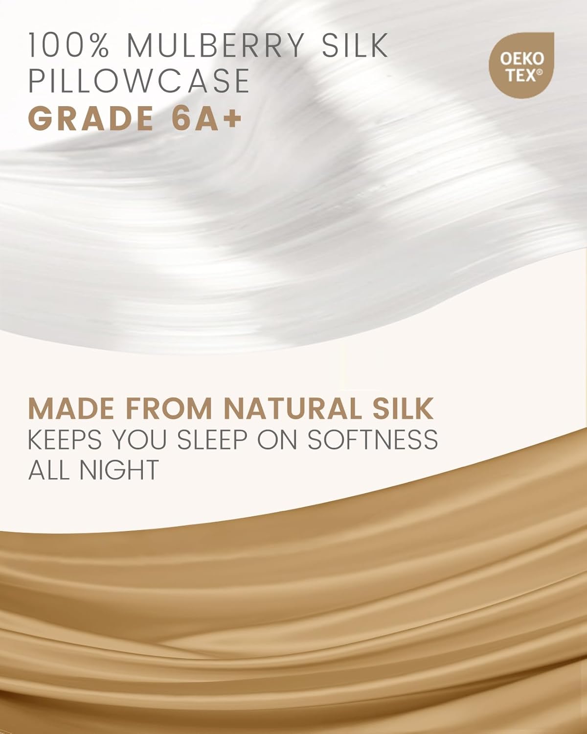 THXSILK Silk Pillowcase for Hair and Skin, 100% Mulberry Silk Bed Pillowcase with Zipper, Hypoallergenic Soft Breathable Pillow Case with Hidden Zipper, King Pillow Case 20"x36" (Metallic Gold)