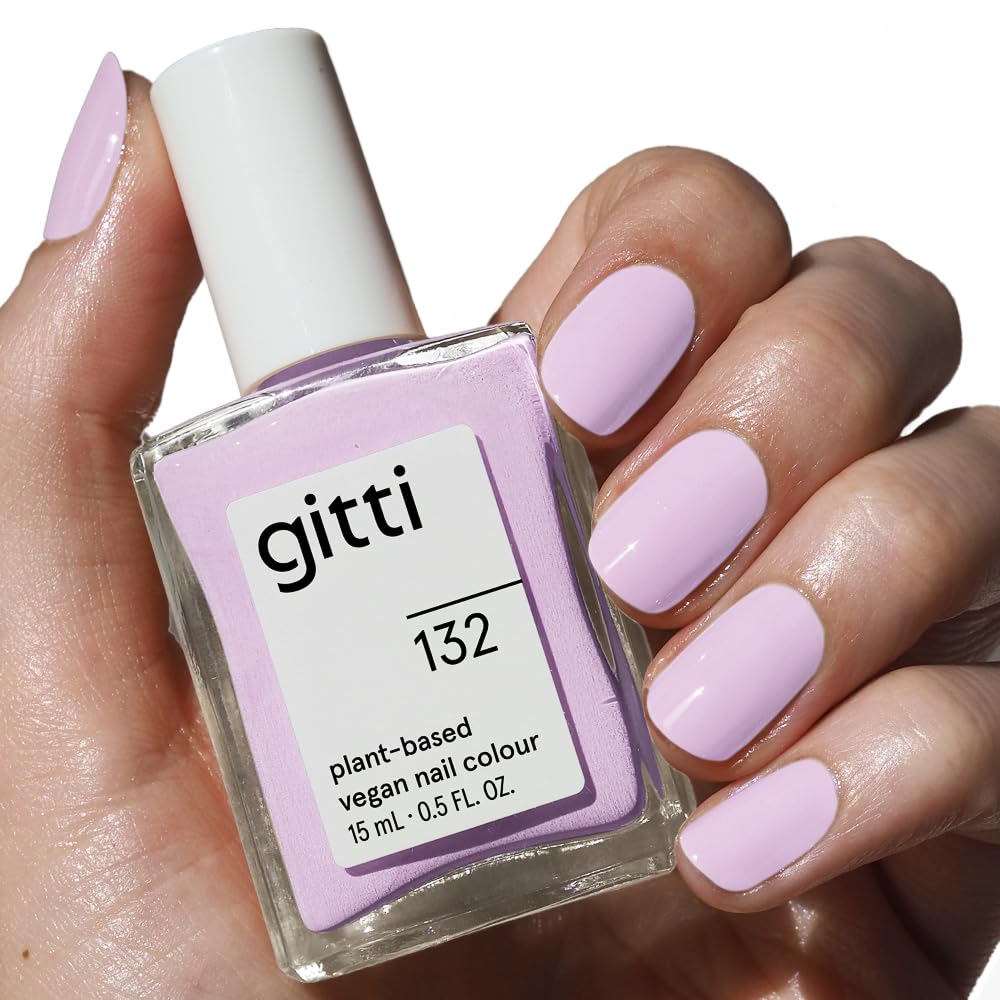 gitti Plant-based Nail Polish I Non-Toxic, 30-Free, Based On Natural Origin Ingredients, Cruelty-Free, Vegan, High Performance Colors, Glossy Finish, Shade no. 132 Lavender (0.5 fl oz)