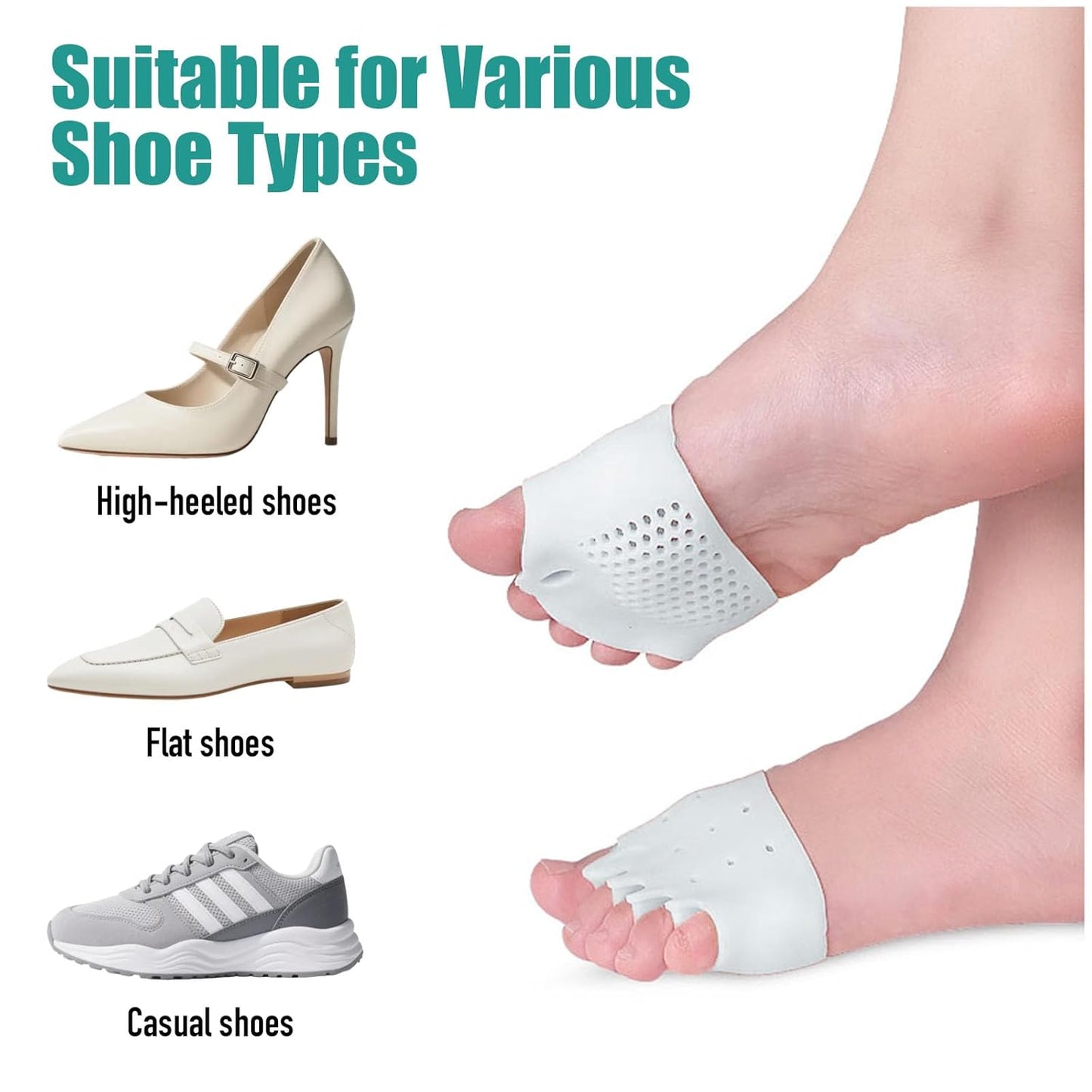 Silicone Toe Separators, 2 Pairs Toe Separators for Women & Men, Breathable Soft Gel Foot Cushions, Hallux Valgus Relief Realign Crooked Toes - Multiple Colors