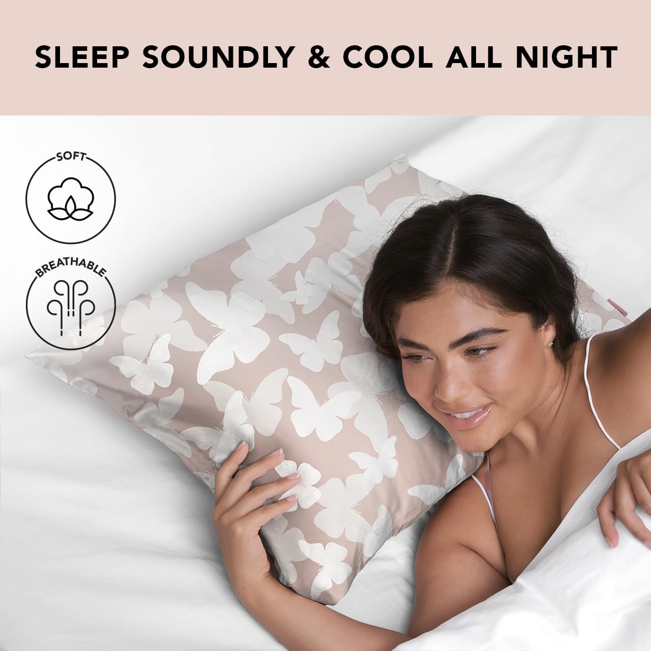 Kitsch Satin Pillowcase with Zipper for Hair & Skin, Softer Than Silk Pillow Cases Queen, Wrinkle-Free, Smooth and Cooling Satin Pillow Covers, Standard Size 19"x26", Champagne Butterfly