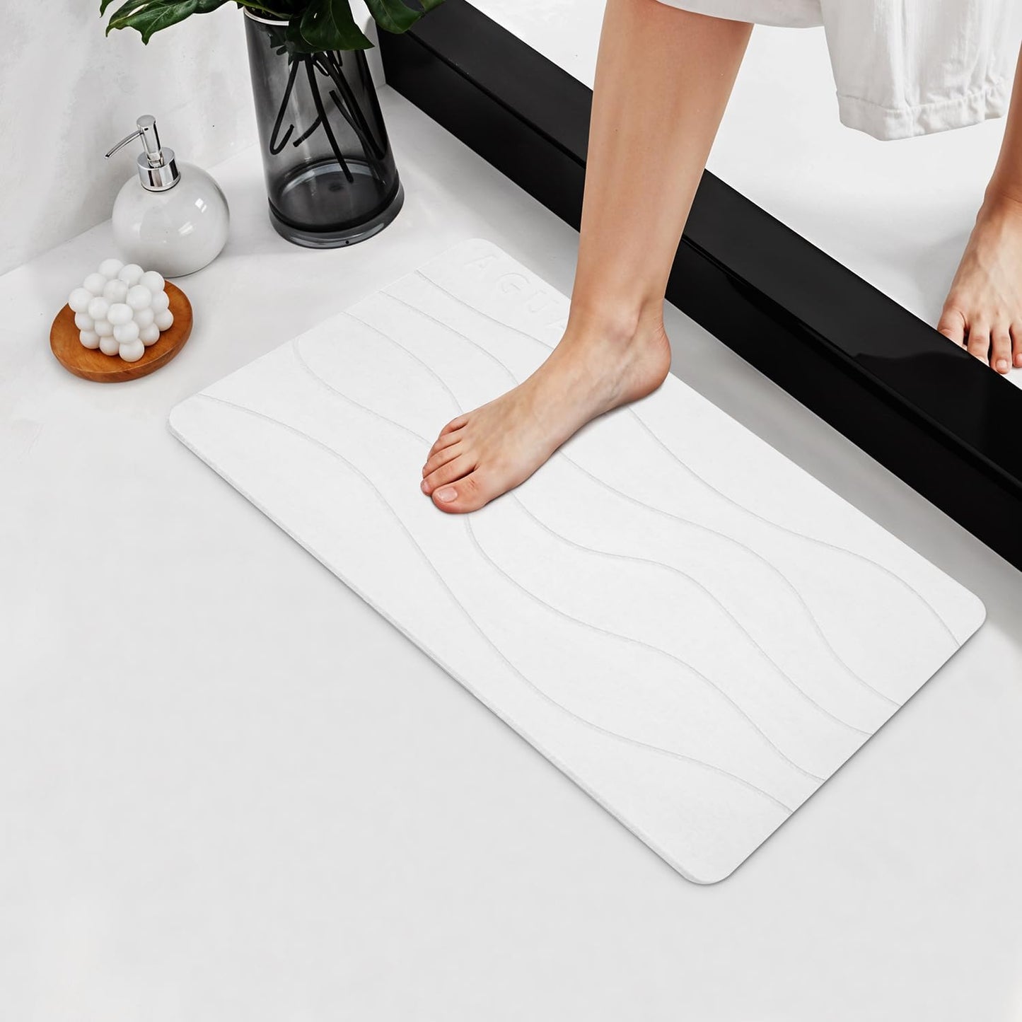 23" x 15" Diatomaceous Earth Shower Non Slip Stone Bath Mat | Quick Dry Super Absorbent Large Mats for Kitchen | Anti-Slip Fast Drying Water Absorbing Stone Bath Mats for Bathroom | Engr-Offwhite