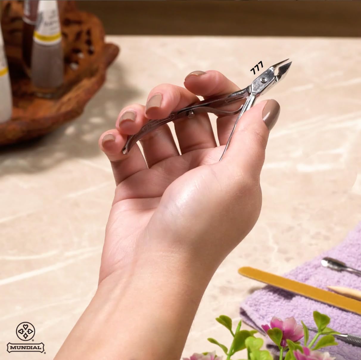 Cuticle Nipper MUNDIAL 777 Professional - Sharpened Nail Care Cuticle Trimmer for Manicure and Pedicure, Longer Stainless Steel Handle