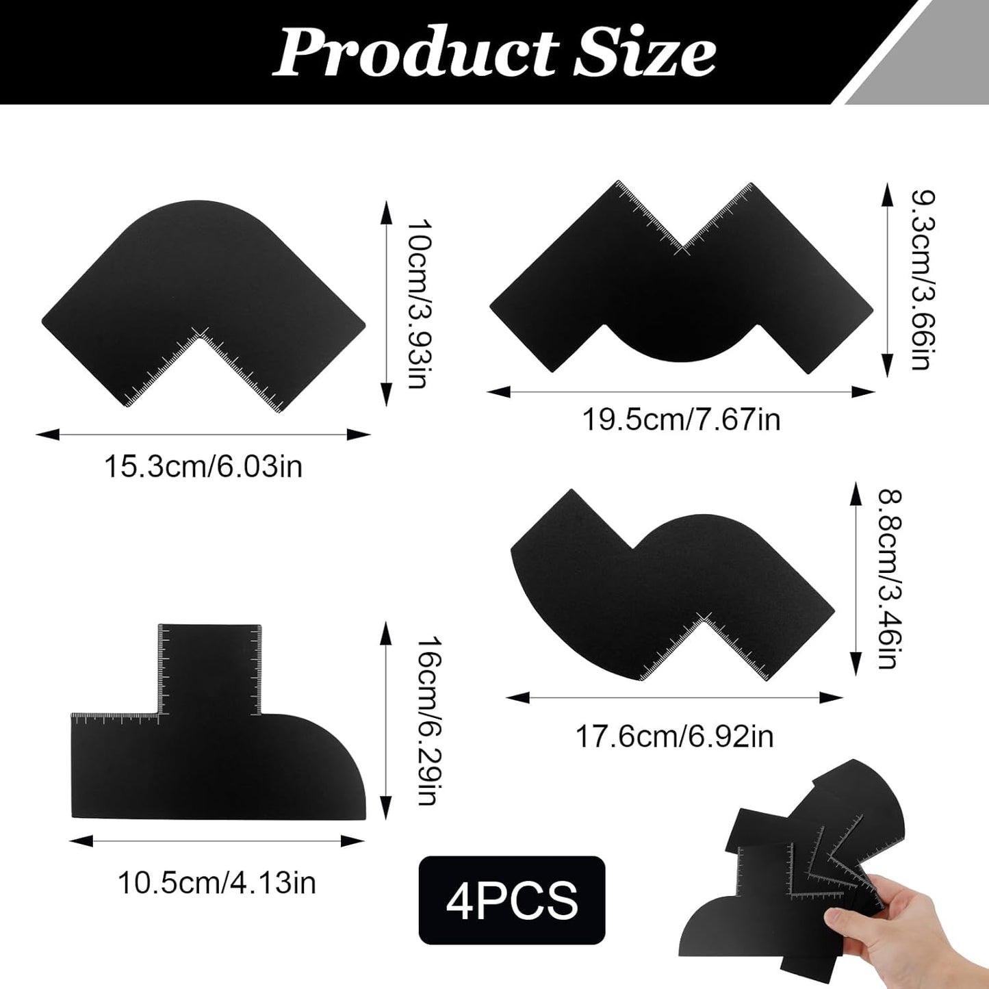 Barber Hairline Enhancement Card Set with Measurement Indicators, 4 Reusable Beard & Edge Up Shaping Tools for Spray Color, Hairline Stencil Template with Storage Ring for Line-Up and Fade Precision