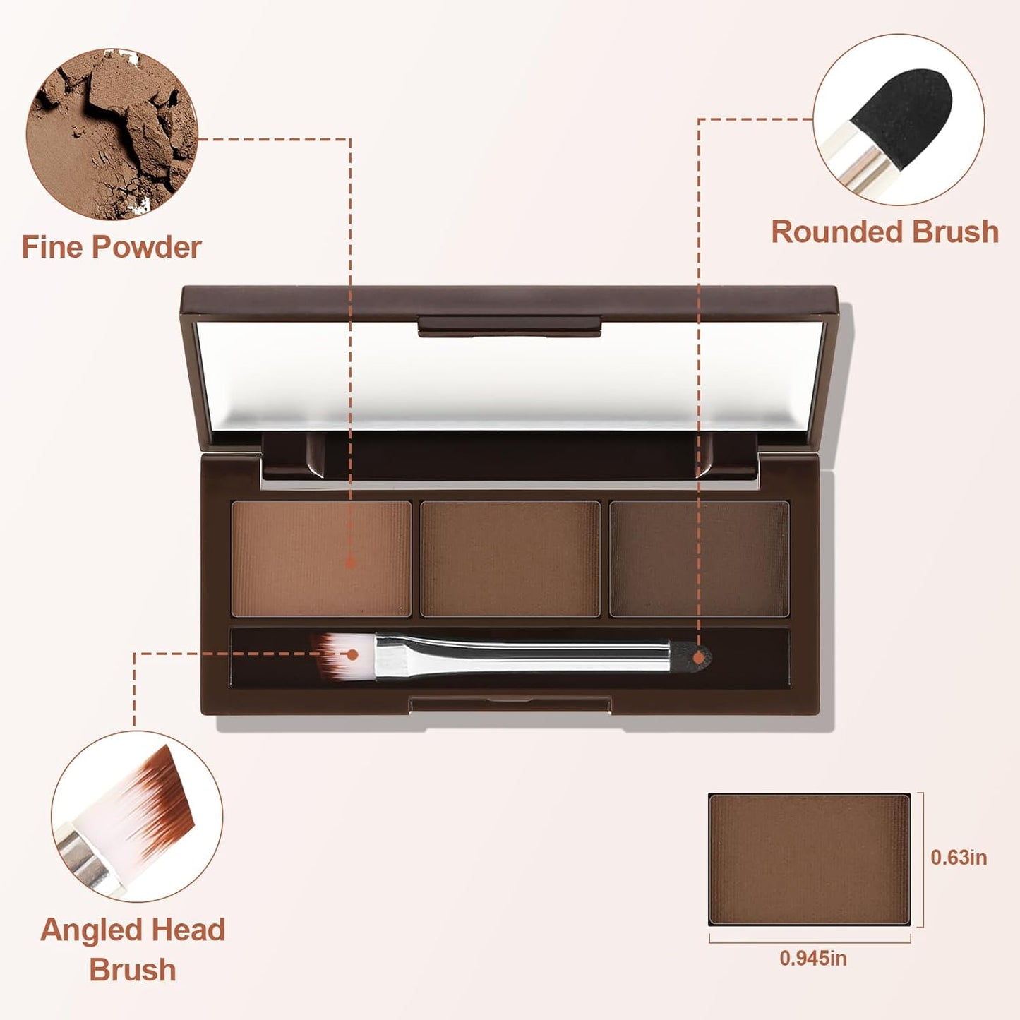 3 Colors Eyebrow Powder Set, Brow Powder Makeup Palette, Defining and Sculpting Brows, Waterproof Eye Contour Kit with Brush Applicator