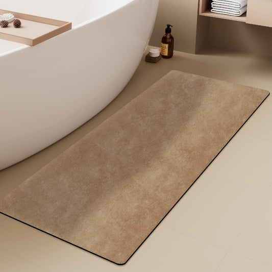 Bathroom Mat Quick Dry, Bathroom Rugs Non Slip Washable Thin Absorbent Bath Mat Fits Under Door Bathroom Floor Mat Perfect for Bath, Shower, or Sink 24"x60" Camel