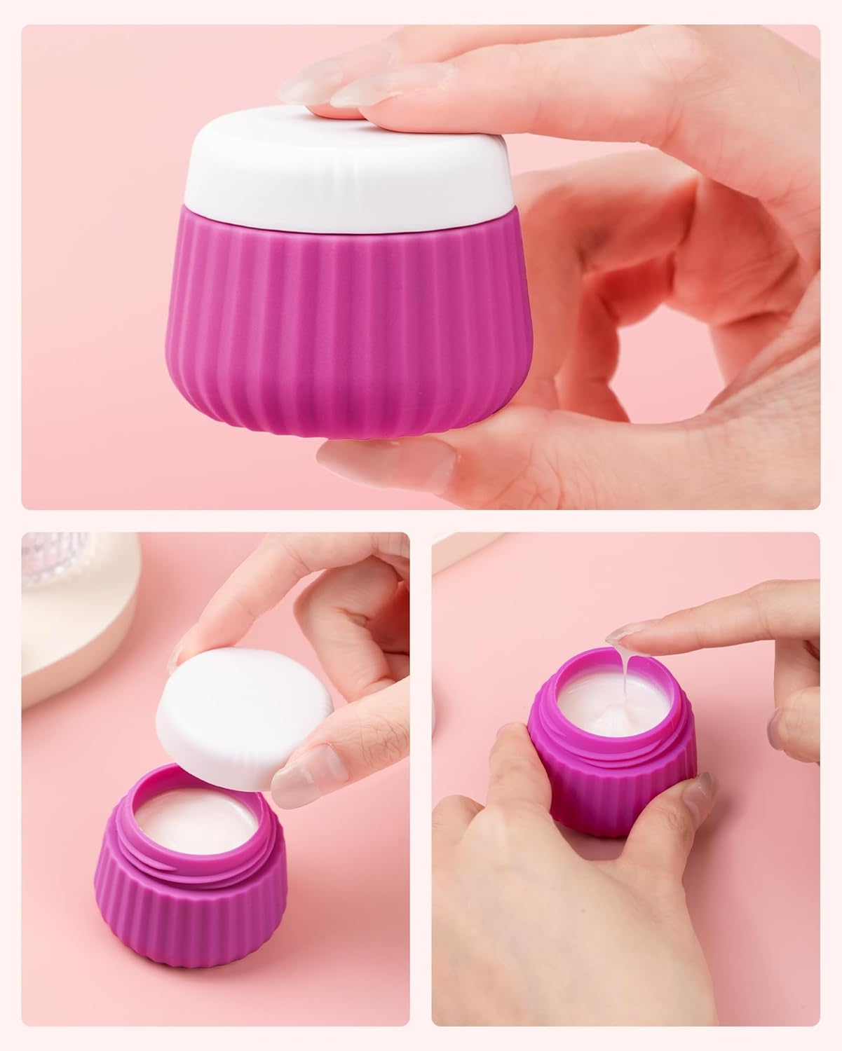 Travel Containers for Toiletries 4 Pack, TSA Approved Travel Size Toiletries, Travel Size Containers, With Clear Bag Leak Proof Silicone Jars, Travel Essentials Creams Jars Carrying Small Items