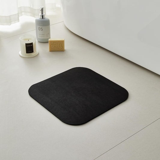 Black Bath Mat, Small Bathroom Rugs Non Slip Washable Thin Absorbent Quick Dry Bath Mat Fits Under Door Bathroom Floor Mat Perfect for Bath, Shower, or Sink 12"x12" Black