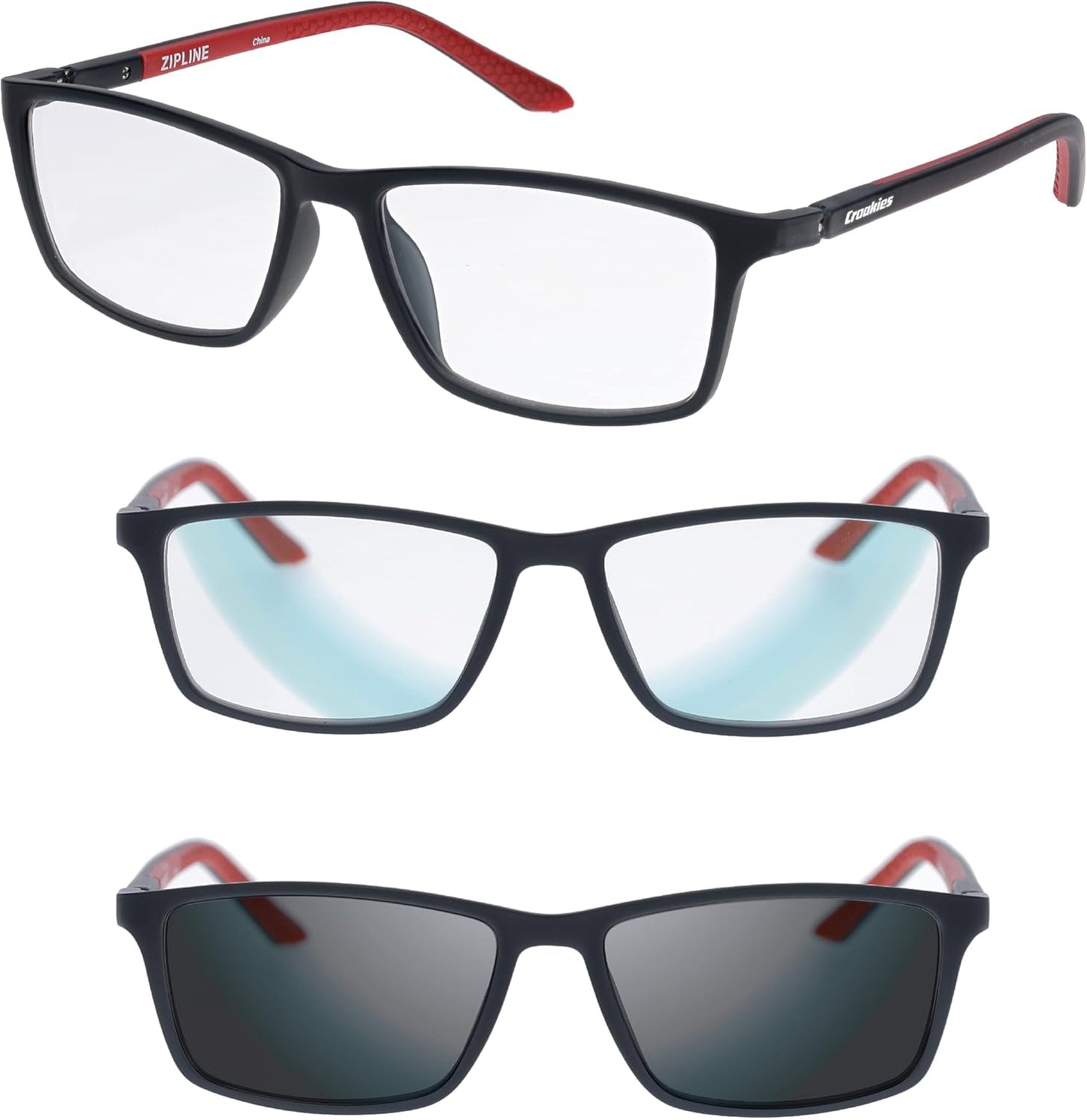Croakies Zipline Photochromic Progressive Eyewear | UV400 Sunglass for Outdoor | Bluelight Eyeglass for HEV Devices | Bundle