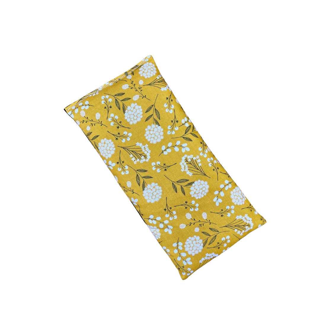 Large Microwave Heating Pad with Flax Seed, Scented or Unscented, Good For Back Pain or Cramps, Moist Heat Therapy or Ice Pack, Microwavable Bean Bag, 6" x 12" (Mustard Floral, No Added Herbs)