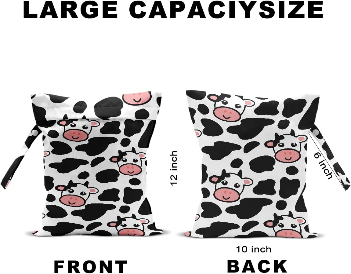 Cow Gifts for Women, 2Pcs Wet Bags, Wet Dry Bag Reusable for Swimsuit, Travel, Diapers, Pool, Beach, Dirty Yoga Gym Clothes, Toiletries, Makeup Bag, Waterproof Goose Cow Print Stuff Birthday Gifts