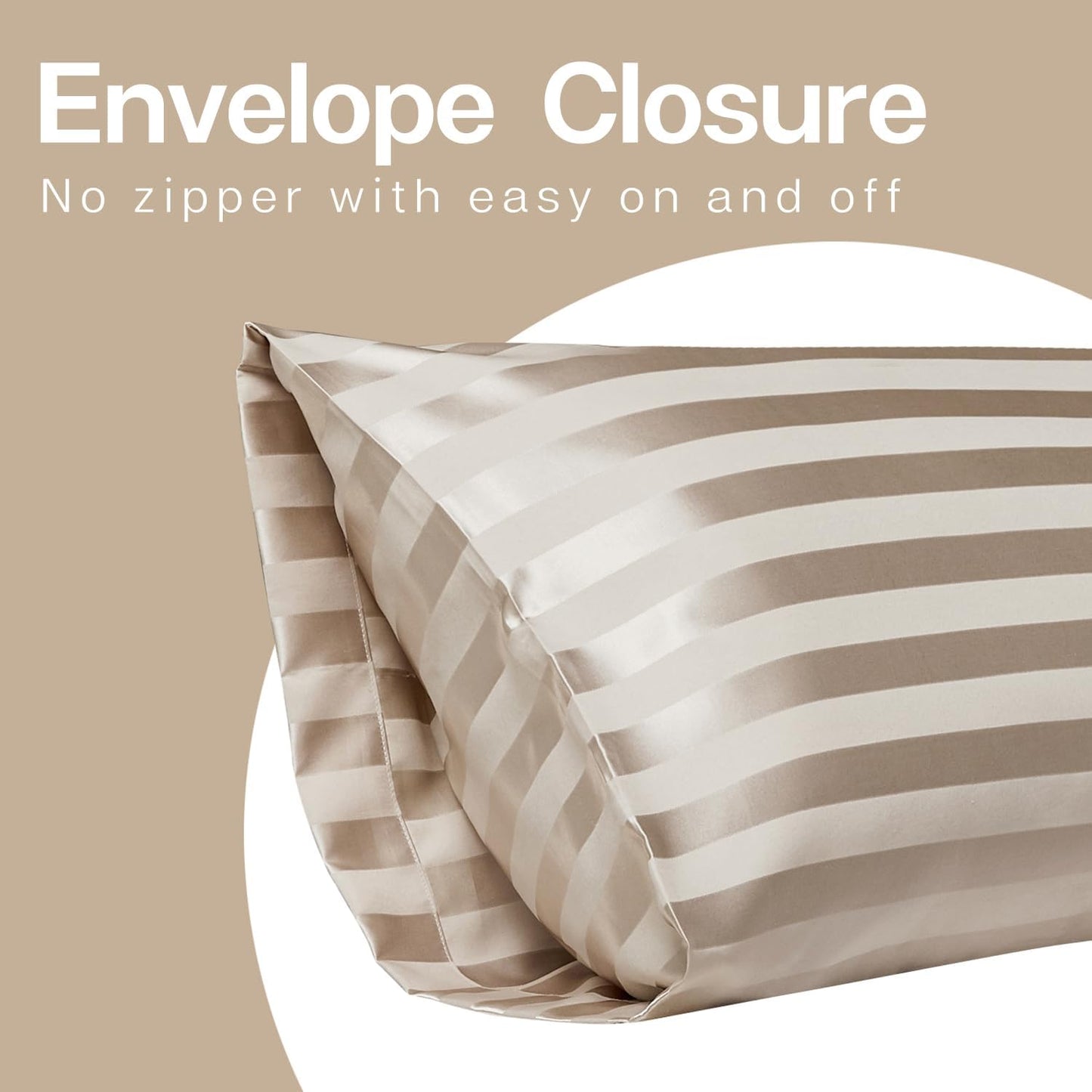 MR&HM Satin Body Pillow Cover, Soft and Breathable Body Pillow Case with Envelope Closure, Cooling and Silky Long Pillowcase for Hair and Skin,Grey (20x54, Champagne Striped)