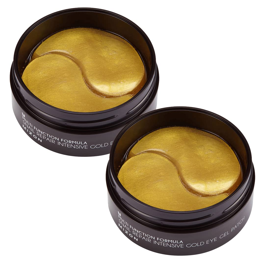 MIZON 24K Gold and Snail Mucin Hydrogel Under Eye Patches for Puffy Eyes Dark Circles Moisturizing Fine Lines Korean Skincare Pack of (Pack of 2, 120 Pairs)