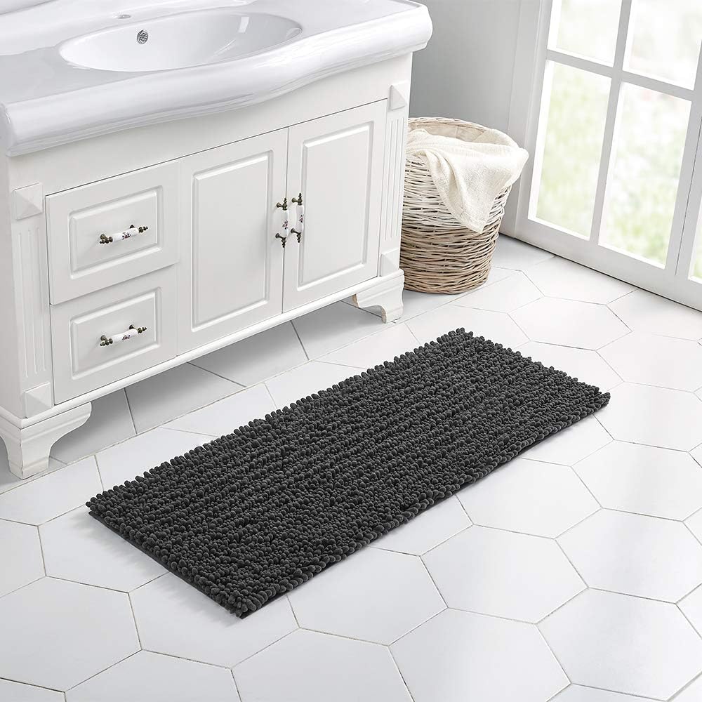 Walensee Large Bathroom Rug Non Slip Bath Mat (24x60 Inch Dark Gery) Water Absorbent Super Soft Shaggy Chenille Machine Washable Dry Extra Thick Perfect Absorbant Best Plush Carpet for Shower Floor