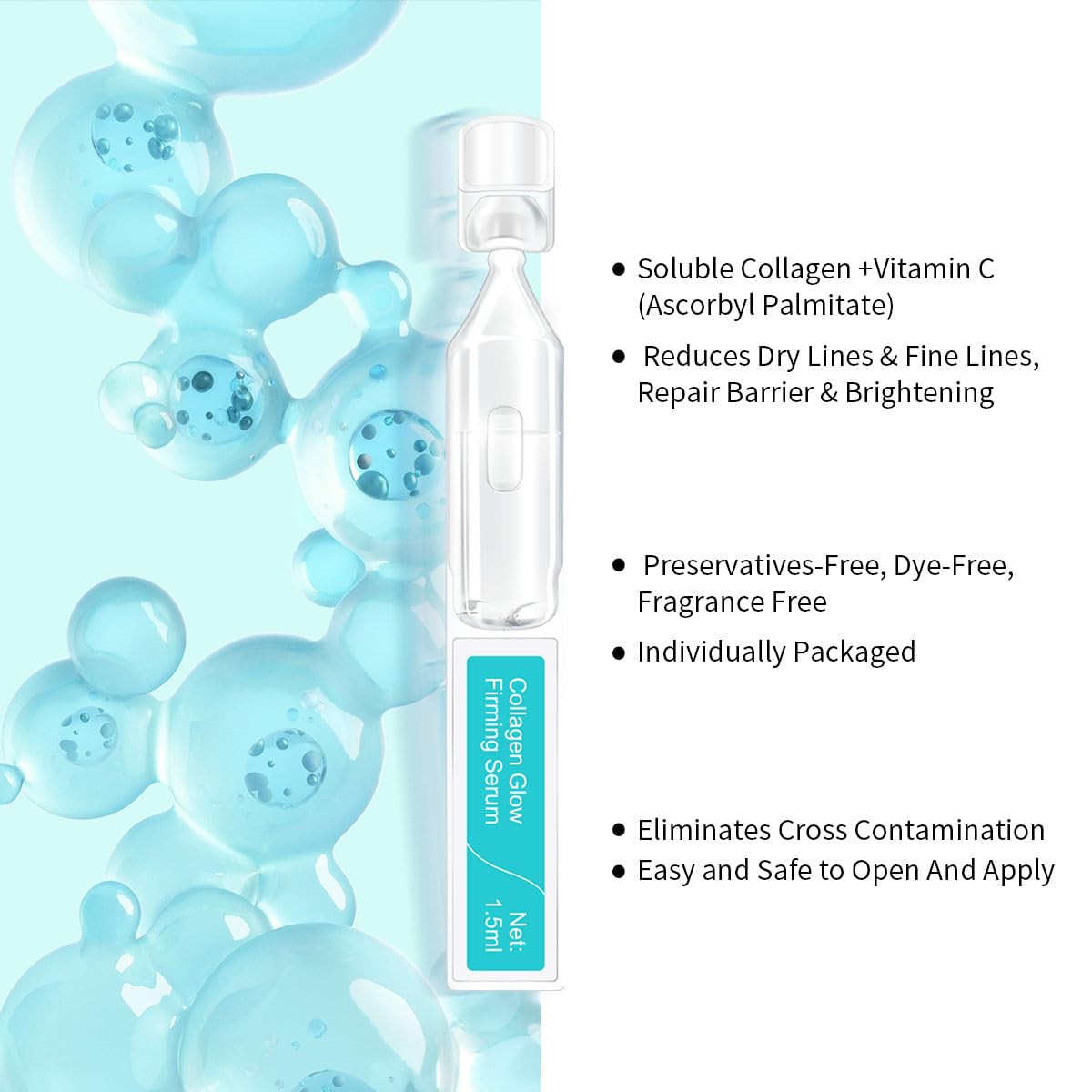 Collagen Glow Firming Face Serum - Fresh Facial Ampoule with Hyaluronic Acid, Adenosine & Centella – Anti-Aging, Firming & Hydrating Skincare for Fine Lines, Wrinkles & Sensitive Skin -30 Vials