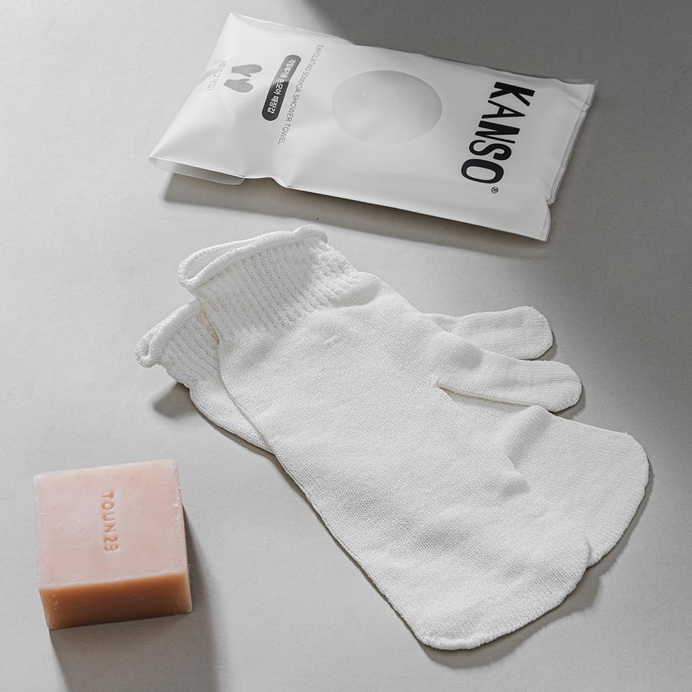 KANSO Exfoliating SONMOA Shower Towel – Natural Viscose Glove for Gentle Exfoliation, Chemical-Free, Hand-Sewn, Made in Korea – 1 Pair or 2 Pair Set Options (1-Pair Set)