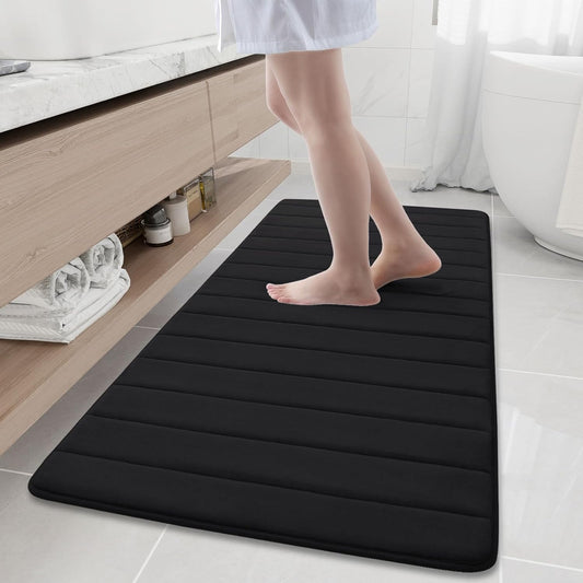 Buganda Memory Foam Bath Mat, 60" x 24", Ultra Soft and Non-Slip Bathroom Rugs, Water Absorbent and Machine Washable Bath Rug Runner for Bathroom, Shower, and Tub, Black