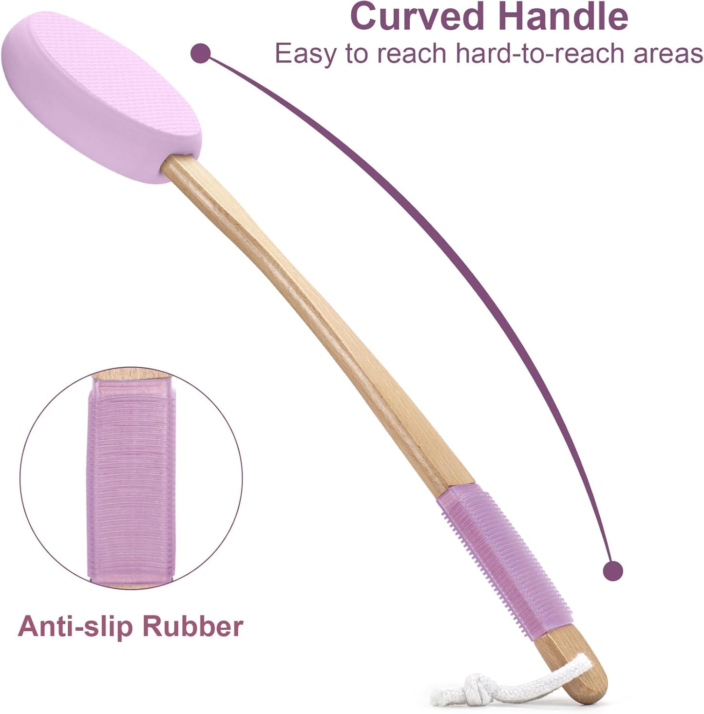 AmazerBath Lotion Applicator for Back, Feet, 4 Replaceable Pads with Long Handle, Back Sunscreen Applicator for Elderly, Women, Apply Cream Medicine Skin Cream Moisturizer Sunscreen Tanner, Purple