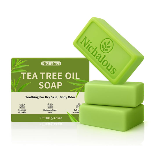 3PCS Tea Tree Soap, Tea Tree Relief Soap Bar, with Tea Tree Oil & Coconut Oil & Witch Hazel, Deep Pore Cleansing, Natural Herbal Foot Soaps Bar for Men & Women – 3.5 oz